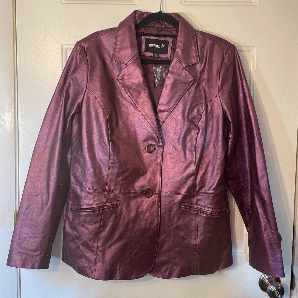 Real Leather Burgundy Jacket - Metrostyle Size 2X (fits like XL)